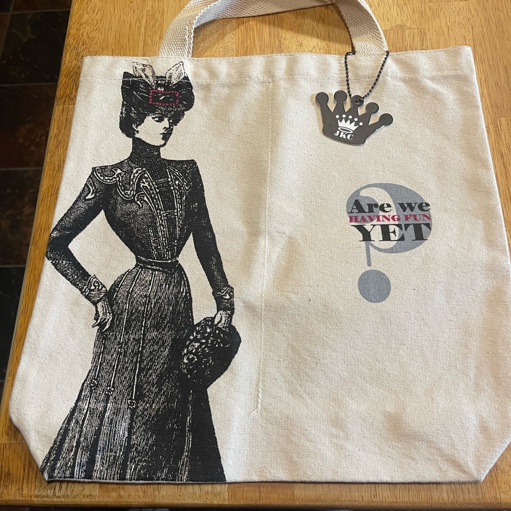 jkc Vintage Print Cream Tote Bag